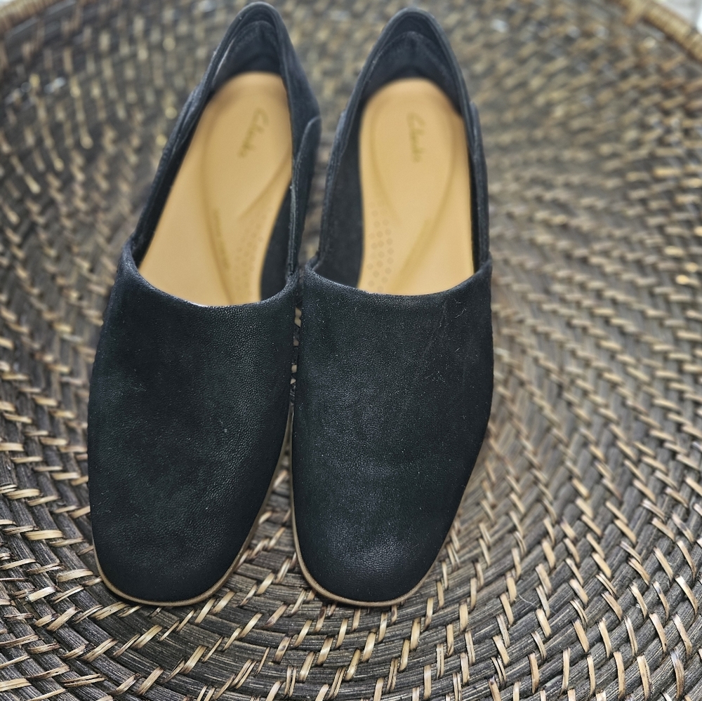 Clarks Black Suede Slip-On Flats